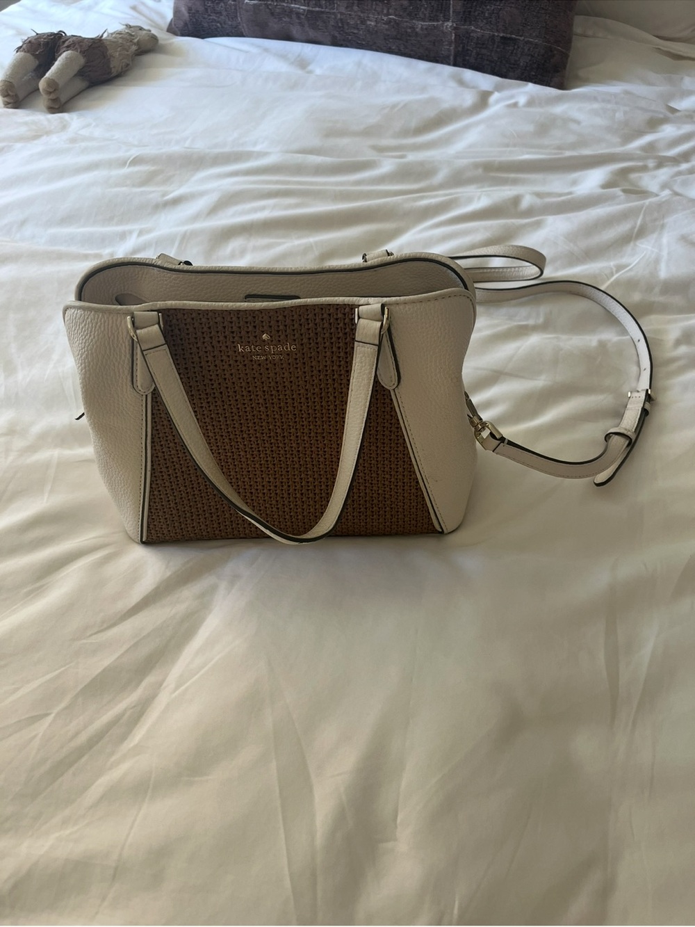kate spade Cream and Brown Woven Satchel Crossbody
